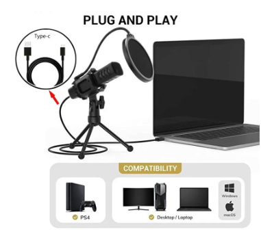 🇨🇴 - Microfono Condensador Omnidireccional Usb Compatible Android Color Negro