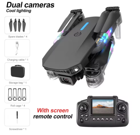 Negro E88E99 Control de pantalla de iluminación Mini Drone Cámara Dual flujo óptico altura fija HD fotografía aérea Quadcopter