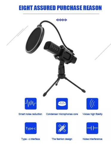 🇨🇴 - Microfono Condensador Omnidireccional Usb Compatible Android Color Negro