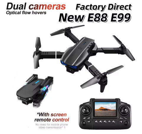 Negro E88E99 Control de pantalla de iluminación Mini Drone Cámara Dual flujo óptico altura fija HD fotografía aérea Quadcopter