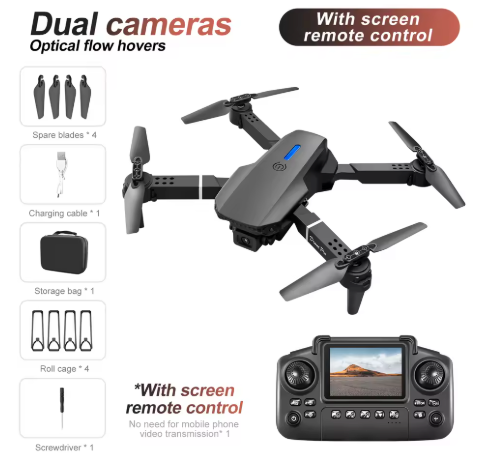 Negro E88E99 Control de pantalla de iluminación Mini Drone Cámara Dual flujo óptico altura fija HD fotografía aérea Quadcopter